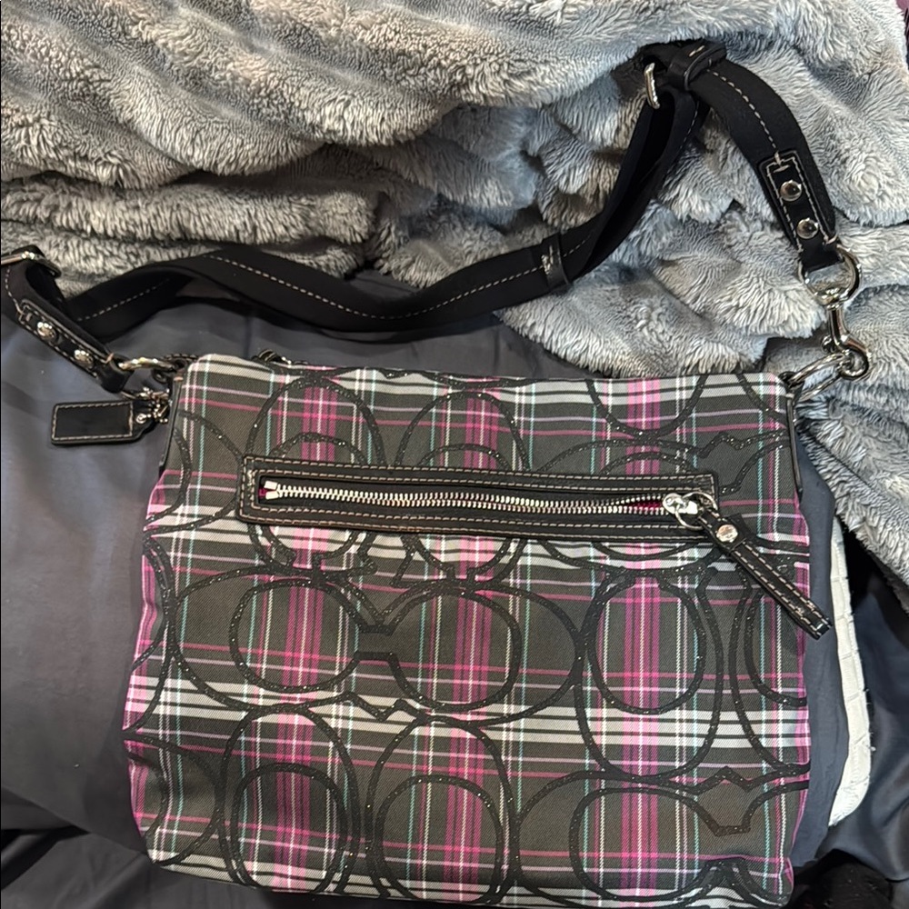 Authentic Coach Stylish Plaid Crossbody Bag
